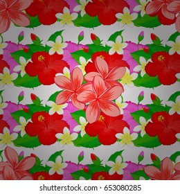 Vector seamless pattern on a white background. Beautiful watercolor hibiscus flowers, bright painting inspired floral print.