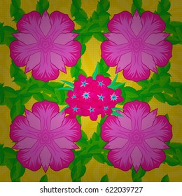 Vector seamless pattern on a yellow background. Beautiful watercolor flowers, bright painting inspired flower print.
