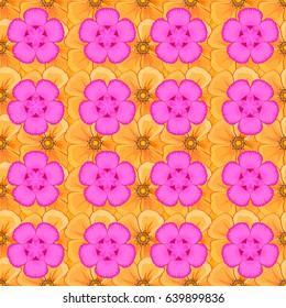 Vector seamless pattern on a yellow background. Beautiful watercolor flowers, bright painting inspired flower print.