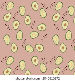 Vector seamless pattern with one line avocado slices with the addition of abstract spots. Print for adult and children's clothing, textiles, stationery.