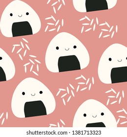Vector seamless pattern of onigiri and rice.