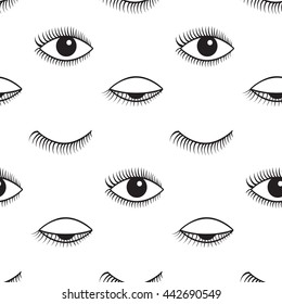  Vector Seamless Pattern. Pattern Of Open And Closed Eyes.