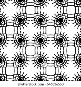 Vector seamless pattern with open decorative black eyes isolated on white background.
