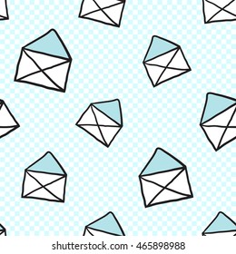 Vector seamless pattern with open mail envelope. Hand drawn cute and funny fashion illustration. Modern doodle pop art sketch 