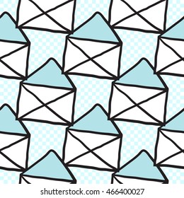Vector seamless pattern with open mail envelope. Hand drawn cute and funny fashion illustration. Modern doodle pop art sketch 