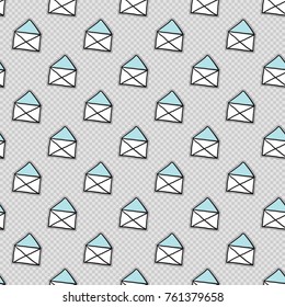 Vector seamless pattern with open mail envelope. Hand drawn cute and funny fashion illustration patches or stickers kit. Modern doodle pop art sketch badges and pins
