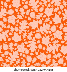 Vector seamless pattern with orange autumn leafs. Monochrome endless texture. Great for fabric, wallpaper, textile, gift wrap, background, scrapbooking