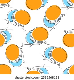 Vector seamless pattern with orange and blue speech bubbles. Ideal for communication, social media, and messaging themes.