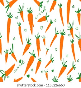 Vector seamless pattern with orange carrots on white background.
