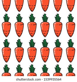 Vector seamless pattern with orange carrots on white background. Vegetable summer pattern, colorful print for design .Carrot pattern. Background. Wallpaper.