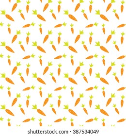 Vector seamless pattern with orange carrots on white background. Vegetable summer pattern, colorful print for design .Carrot pattern.