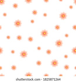 Vector seamless pattern with orange flowers on a white background. Use in fabric, wrapping paper, wallpaper, bags, clothes, dishes, cases on smartphones and tablets.