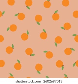 Vector seamless pattern with orange fruits, leaves,and branches. Cute orange fruit summer background. Flat style pattern for print,fabric,textile and packaging.