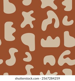 Vector seamless pattern. Orange graphic background. Simple abstracts forms. Abstract background with beige elements. Suitable for wallpaper, greeting card, print