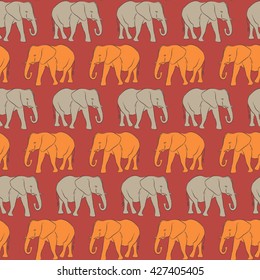 Vector seamless pattern. Orange and gray Elephants (5)