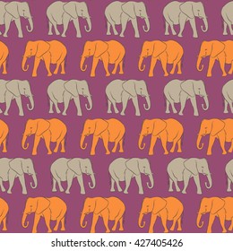 Vector seamless pattern. Orange and gray Elephants (8)