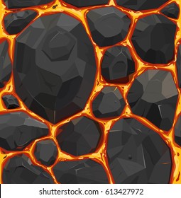 Vector seamless pattern, orange hot lava stones. Texture.