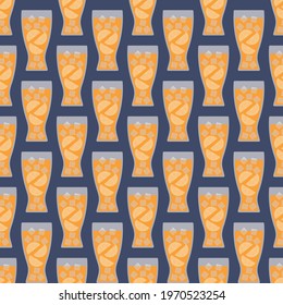 Vector Seamless Pattern with Orange Juice Glasses.Summertime Illustration of refreshing orange juice Glasses. Great for Summer Theme Recipes, Wallpapers, Posters, Web Banners, Menu, Flyers, leaflets 