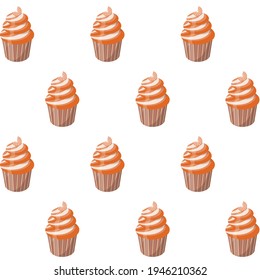 Vector seamless pattern orange muffin cupcake background