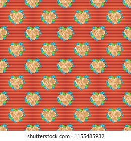 Vector seamless pattern in orange, pink and beige colors. Watercolor floral image with orange, pink and beige rose flowers.