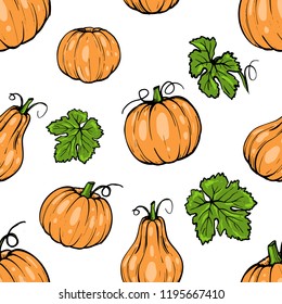 Vector seamless pattern, orange pumpkin different shapes for Halloween