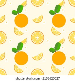 vector seamless pattern , Orange , sliced of orange on light yellow background , vector illustration , flat style