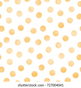 Vector seamless pattern of orange watercolor circles on a white background