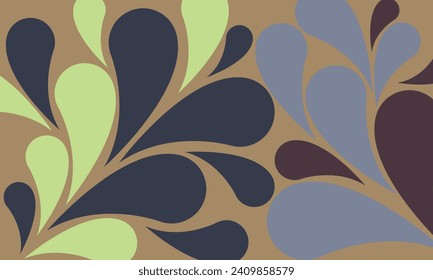 Vector seamless pattern with orange, yellow, blue and purple drops. Abstract floral background in blue tones. Stylish monochrome texture.