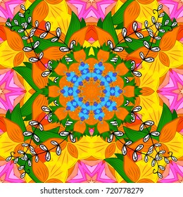 Vector seamless pattern with orange, yellow and green tulip flowers. Best for wrapping paper. Spring tender design for cosmetics, perfume, florist shop. Can be used as greeting or wedding background.