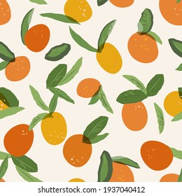 Vector seamless pattern with oranges. Citrus digital paper. Vector artistic repeat background for wrapping paper, web backdrop, textile fabric design