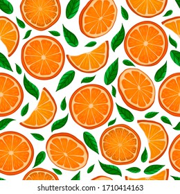 Vector de patrón transparente con naranjas y hojas. Impresión perfecta para tela o papel pintado.