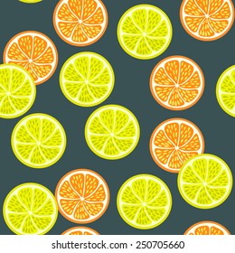 Vector seamless pattern with oranges and lemons. 