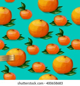 Vector seamless pattern. Oranges and mandarins with leaves on a bright turquoise background. 