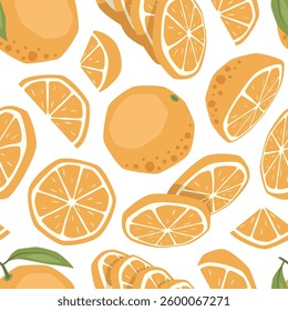 Vector seamless pattern with oranges on white background
