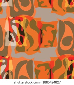 Vektornahtloses Muster organischer Masseformen. Natürliche Erdfarben Blumen unter Wasser Leben. Abstrakter Meeresalgen-Tarnhintergrund. Trendy schwebende Geometrie. Random geschichtete handgezeichnete Kunst.