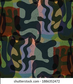 Vector seamless pattern of organic Matisse shapes. Natural earthy colors floral underwater life. Abstract seaweed camouflage background. Trendy floating wavy geometry. Random layered hand drawn art.