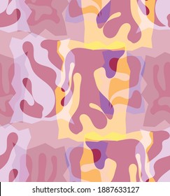 Vector seamless pattern of organic Matisse shapes. Natural earthy colors floral underwater life. Abstract seaweed camouflage background. Trendy floating wavy geometry. Random layered hand drawn art.