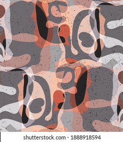 Vector seamless pattern of organic Matisse shapes. Natural earthy colors floral underwater life. Abstract seaweed camouflage background. Trendy floating wavy geometry. Random layered hand drawn art.