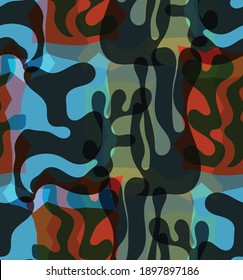 Vector seamless pattern of organic Matisse shapes. Natural earthy colors floral underwater life. Abstract seaweed camouflage background. Trendy floating wavy geometry. Random layered hand drawn art.