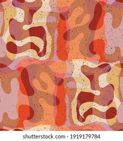 Vector seamless pattern of organic Matisse shapes. Natural earthy colors floral underwater life. Abstract seaweed camouflage background. Trendy floating wavy geometry. Random layered hand drawn art.