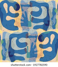 Vector seamless pattern of organic Matisse shapes. Natural earthy colors floral underwater life. Abstract seaweed camouflage background. Trendy floating wavy geometry. Random layered hand drawn art.