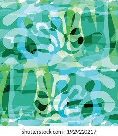 Vector seamless pattern of organic Matisse shapes. Natural earthy colors floral underwater life. Abstract seaweed camouflage background. Trendy floating wavy geometry. Random layered hand drawn art.