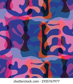 Vector seamless pattern of organic Matisse shapes. Natural earthy colors floral underwater life. Abstract seaweed camouflage background. Trendy floating wavy geometry. Random layered hand drawn art.