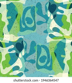 Vector seamless pattern of organic Matisse shapes. Natural earthy colors floral underwater life. Abstract seaweed camouflage background. Trendy floating wavy geometry. Random layered hand drawn art.