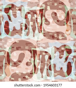 Vector seamless pattern of organic Matisse shapes. Natural earthy colors floral underwater life. Abstract seaweed camouflage background. Trendy floating wavy geometry. Random layered hand drawn art.