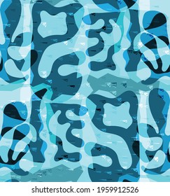 Vector seamless pattern of organic Matisse shapes. Natural earthy colors floral underwater life. Abstract seaweed camouflage background. Trendy floating wavy geometry. Random layered hand drawn art.