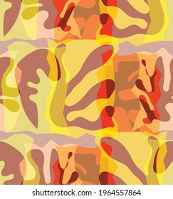 Vector seamless pattern of organic Matisse shapes. Natural earthy colors floral underwater life. Abstract seaweed camouflage background. Trendy floating wavy geometry. Random layered hand drawn art.
