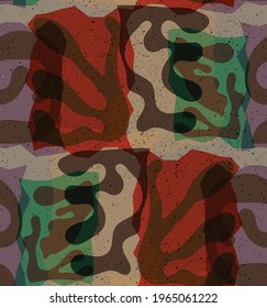 Vektornahtloses Muster organischer Masseformen. Natürliche Erdfarben Blumen unter Wasser Leben. Abstrakter Meeresalgen-Tarnhintergrund. Trendy schwebende Geometrie. Random geschichtete handgezeichnete Kunst.