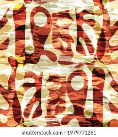 Vector seamless pattern of organic Matisse shapes. Natural earthy colors floral underwater life. Abstract seaweed camouflage background. Trendy floating wavy geometry. Random layered hand drawn art.