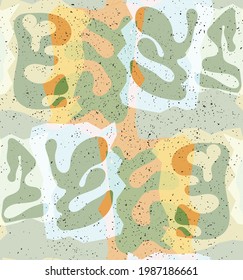 Vector seamless pattern of organic Matisse shapes. Natural earthy colors floral underwater life. Abstract seaweed camouflage background. Trendy floating wavy geometry. Random layered hand drawn art.